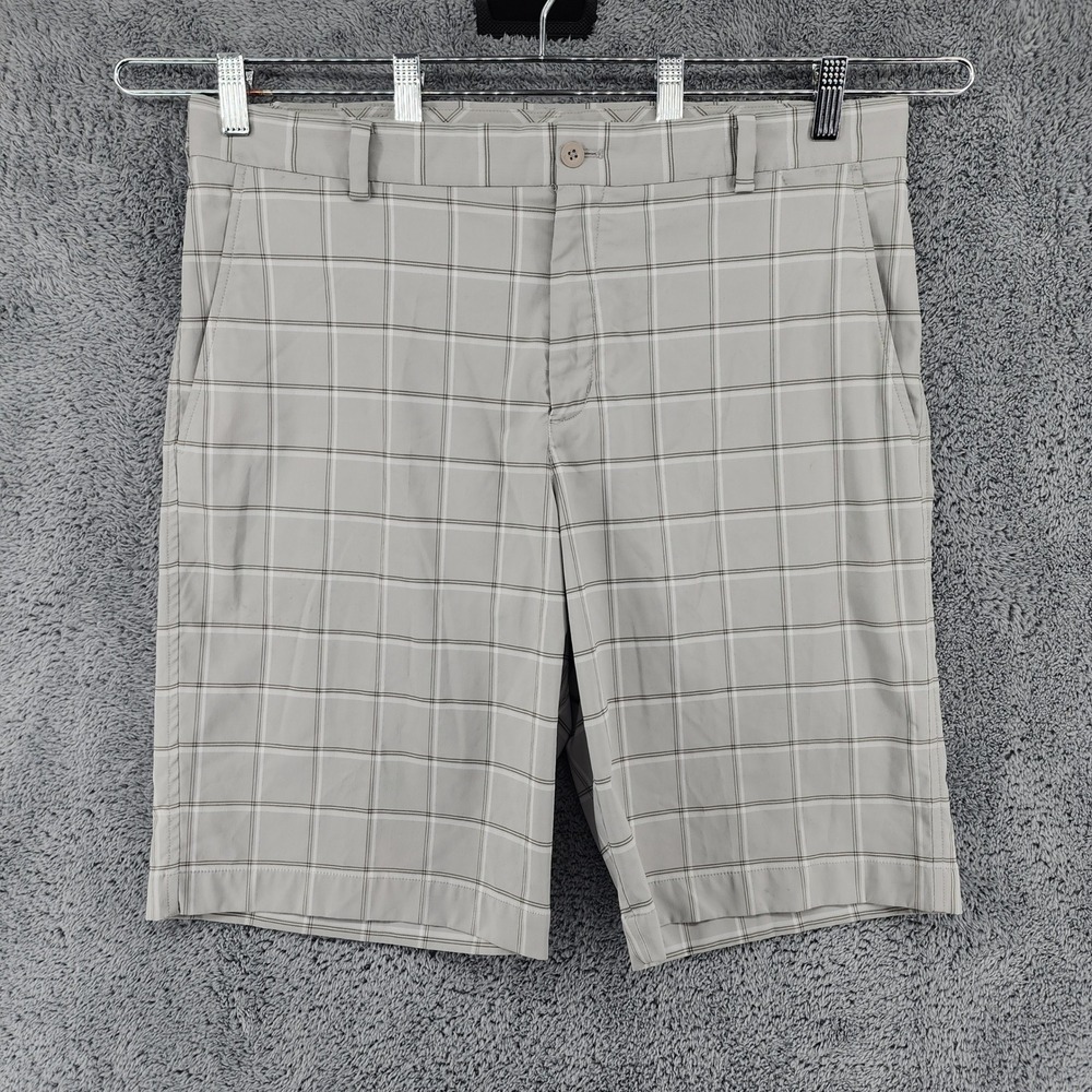 Nike Shorts Mens 35 Tan Performance Tech Plaid Chino Flat Front Golf Dri-FIT